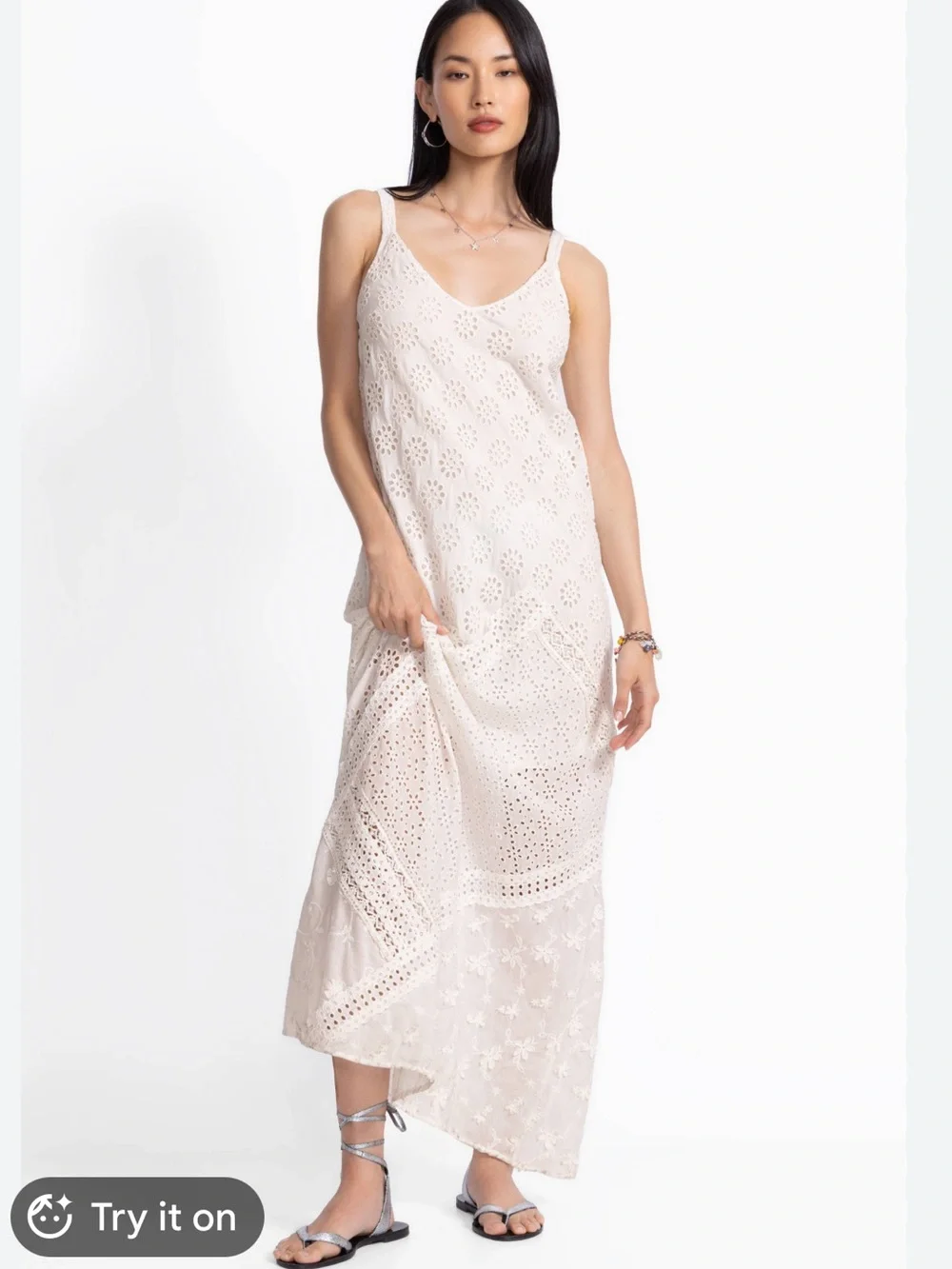Jade 🌞GIGI White Eyelet Maxi Dress with V-Neck